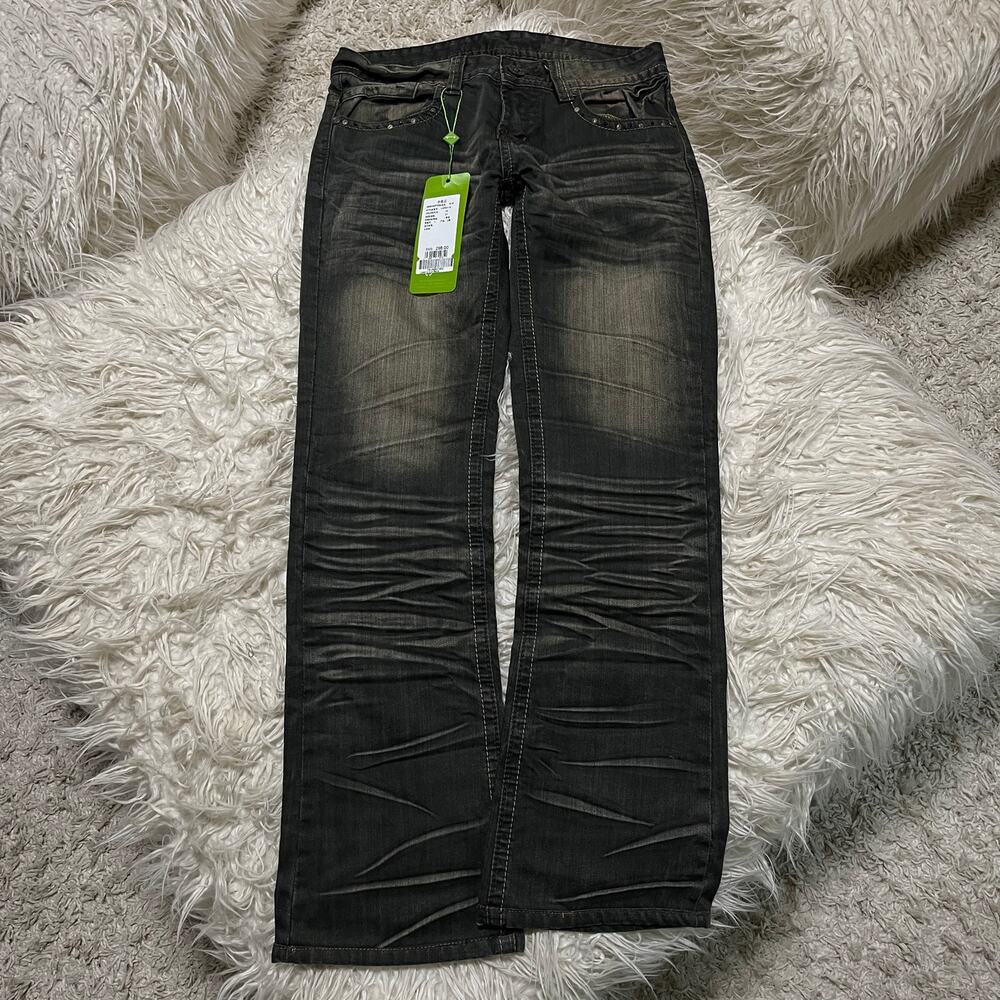 Vintage Printed Japanese Brand Faded Wash Lowrise Denim Jeans Black Gray size 29